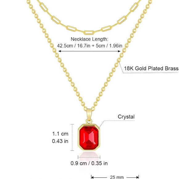 Elegant 18K Gold Layered Crystal Necklace - Emerald Green Paperclip Choker - Picture 2 of 7